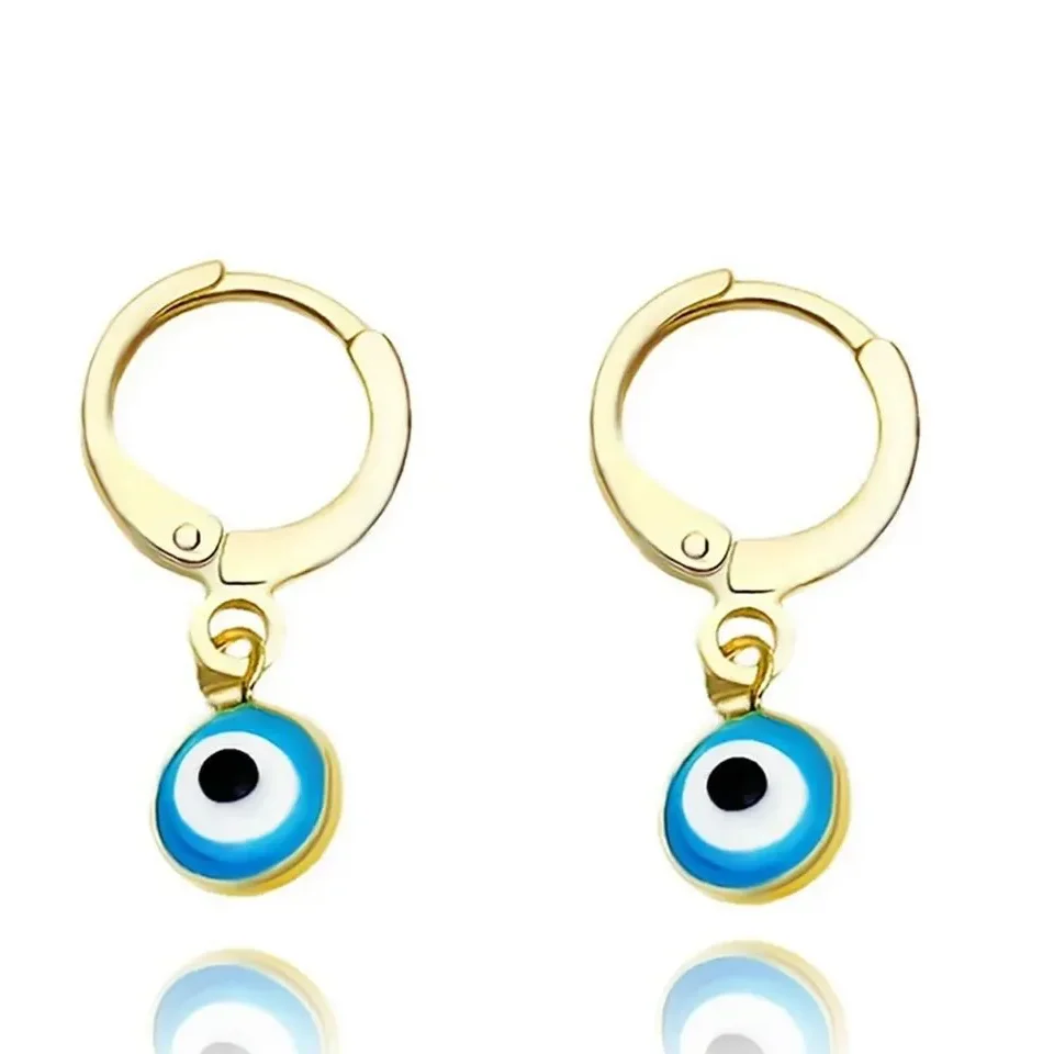 Brinco Argola Olho Grego Azul Claro Mini (1,5g) (Banho Ouro 18k)