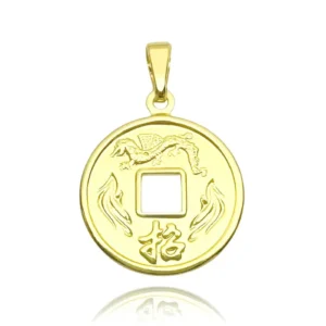 Pingente Moeda Da Sorte Japonesa (2cmX1,8cm) (1,6g) (Banho Ouro 18k)