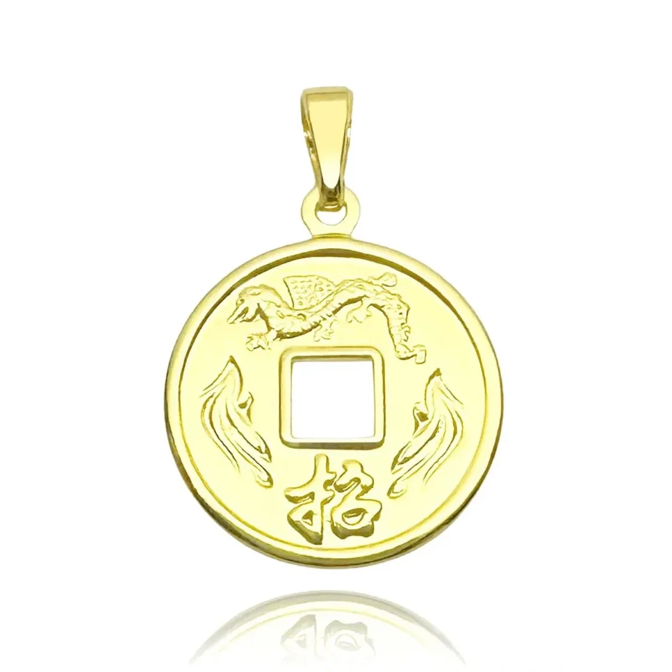 Pingente Moeda Da Sorte Japonesa (2cmX1,8cm) (1,6g) (Banho Ouro 18k)