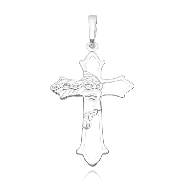 Pingente Crucifixo Face de Cristo Vazado (2,4g) (4,3cmX2,7cm) (PRATA 925 MACIÇO)