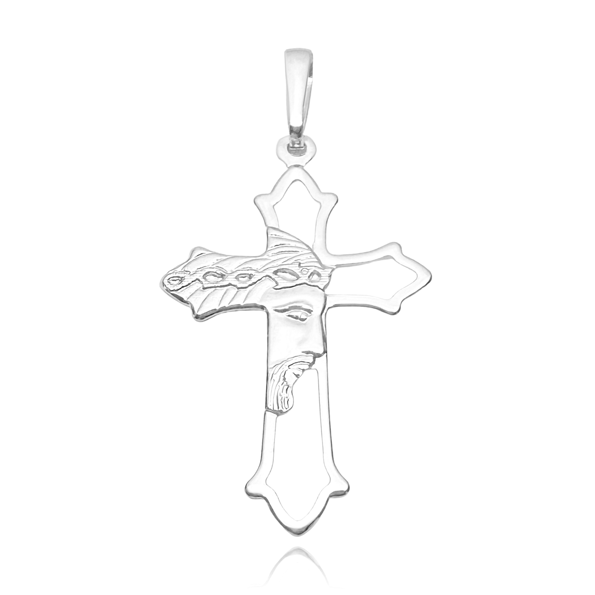 Pingente Crucifixo Face de Cristo Vazado (2,4g) (4,3cmX2,7cm) (PRATA 925 MACIÇO)