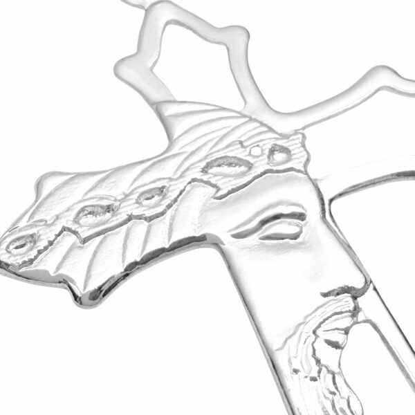 Pingente Crucifixo Face de Cristo Vazado (2,4g) (4,3cmX2,7cm) (PRATA 925 MACIÇO) - Image 2