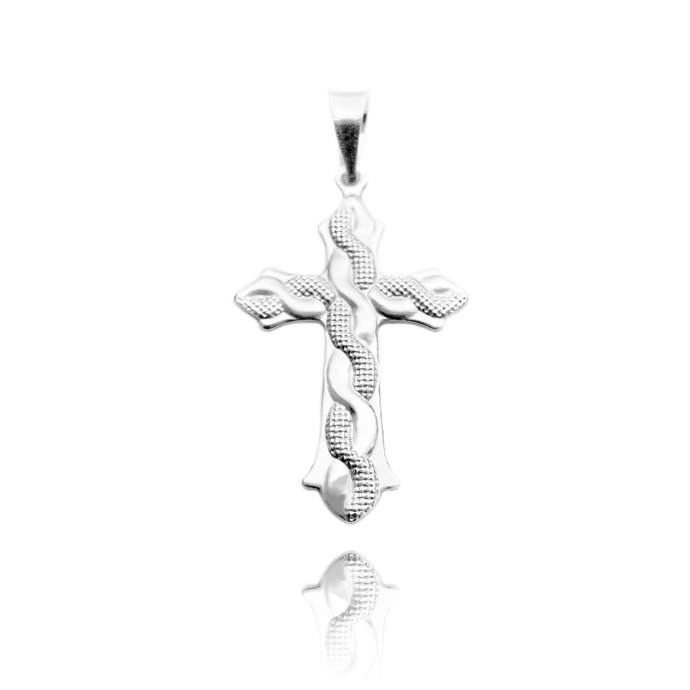Pingente Crucifixo Serpenteado (2,3g) (3,5cmX2,2cm) (PRATA 925 MACIÇA)