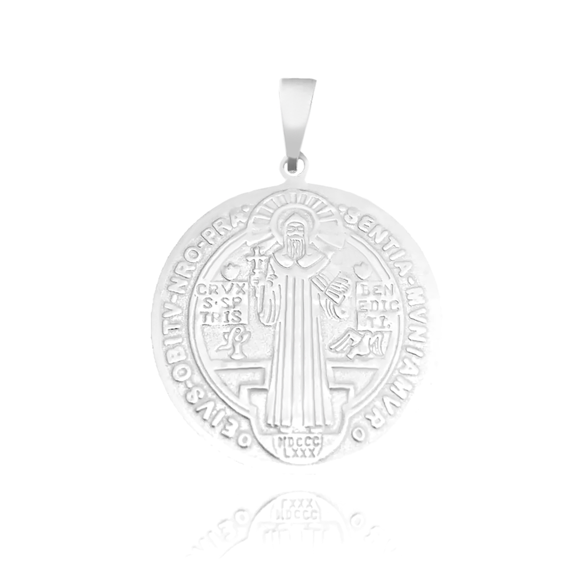 Pingente Medalha de São Bento Dupla Face (5,08g) (3cmX2,7cm) (PRATA 925 MACIÇA)