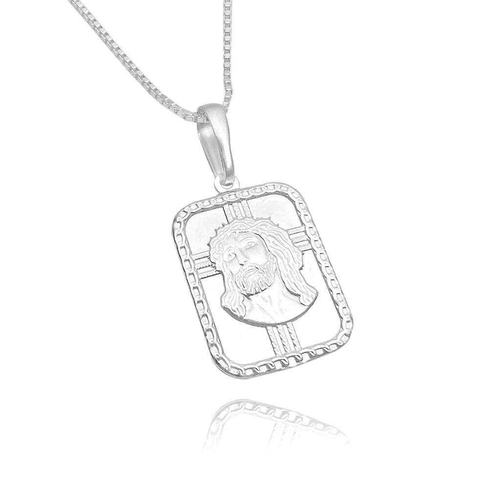 Pingente Placa Rosto De Cristo (2,5g) (2,7cmX1,9cm) (PRATA 925 MACIÇA)