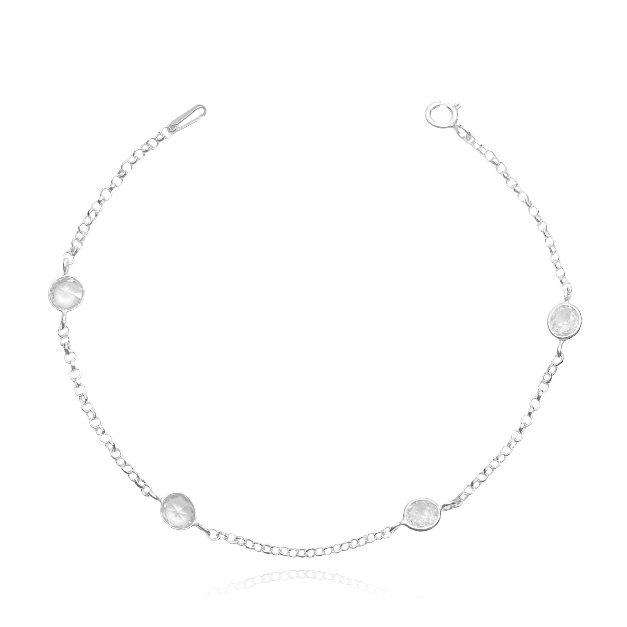 Pulseira Elo Português Com Zircônia Cristal (Fecho Tradicional) (PRATA 925 MACIÇA)