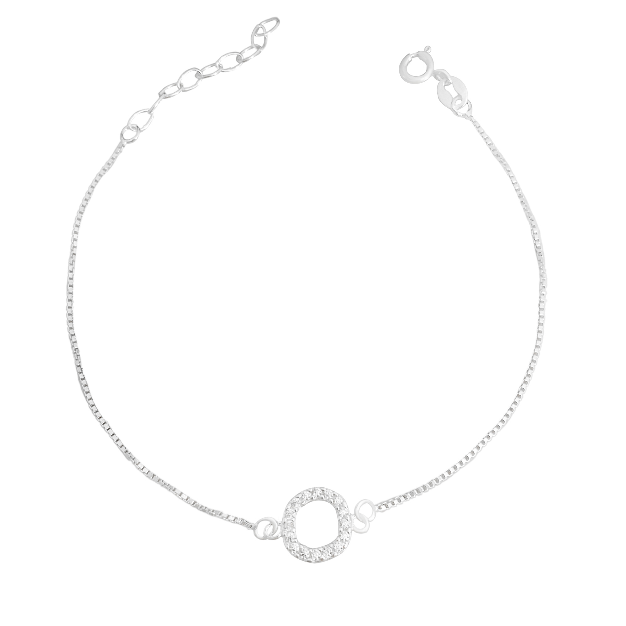 Pulseira Veneziana Redonda Cravejada em Zircônia (Fecho Tradicional) (Ajustável) (PRATA 925 MACIÇA)